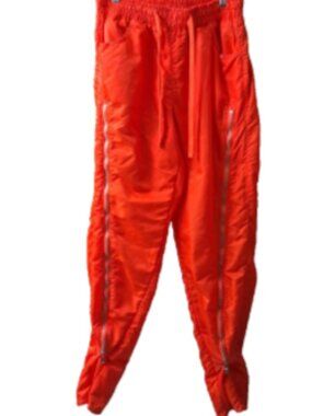 Women's Size S Orange Zipper Drawstring Waist Nylon Parachute  Joggers Pants